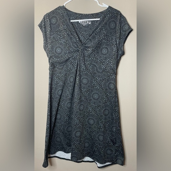 Soybu Sport Women's Athletic Dress Large Black Gray Twist Front Short Sleeve - Picture 1 of 4